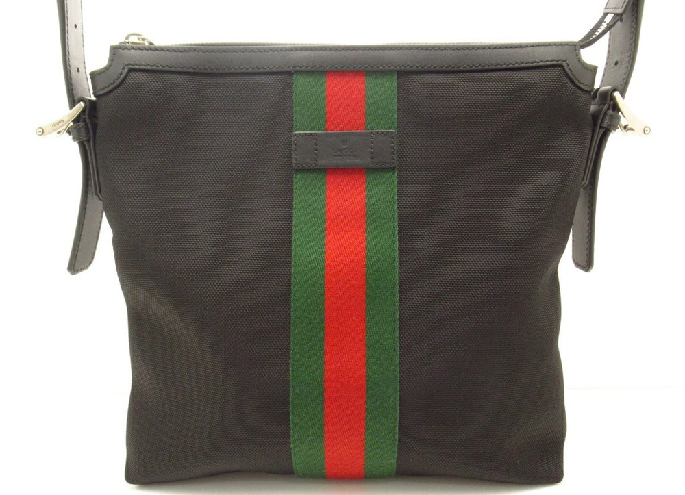 Gucci Web Shoulder Bag Black Canvas Leather